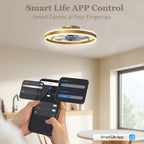 Ceiling Fan with Light and Remote, LED Mount Ceiling Fan with 3 Colour Temperatures, 6 Speed, 50 cm, Gold Tone