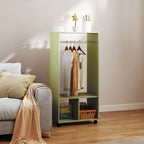 Open Wardrobe on Wheels, Bedroom Wardrobe with Clothes Hanging Rail, 2 Storage Shelves, Mobile Garment Rack for Cloakroom, Hallway, Green
