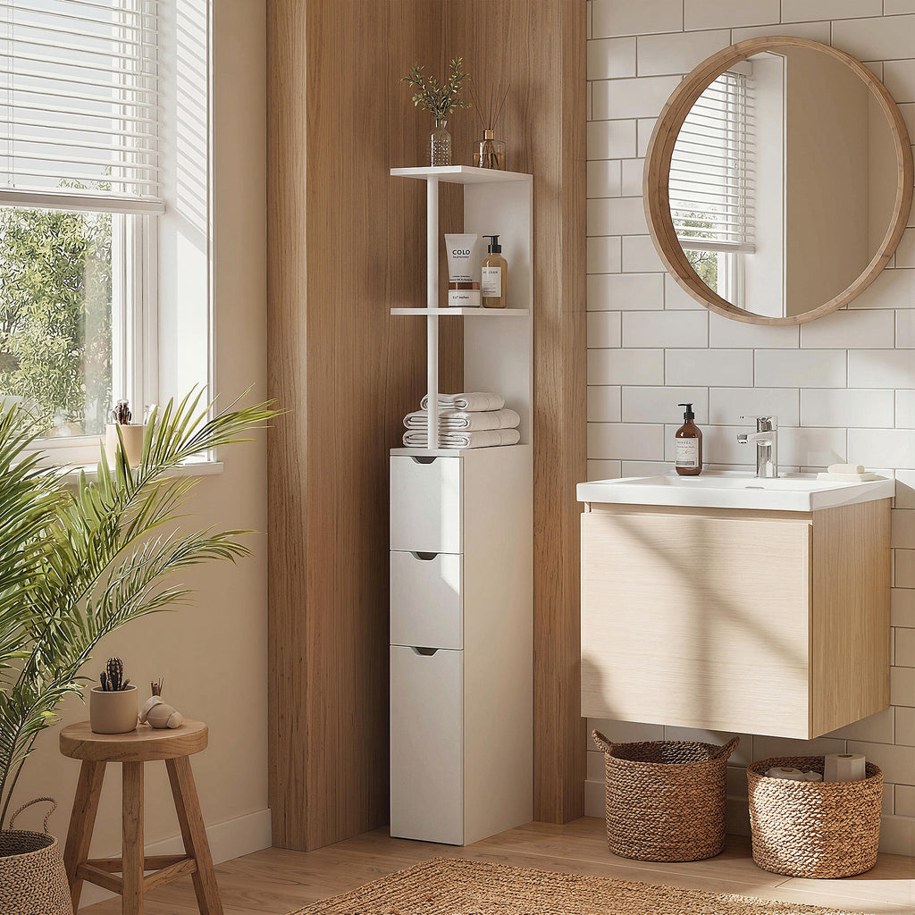 HOMCOM Slim Bathroom Storage Cabinet with Drawers, Tall Bathroom Cupboard with 2-Tier Shelf, White