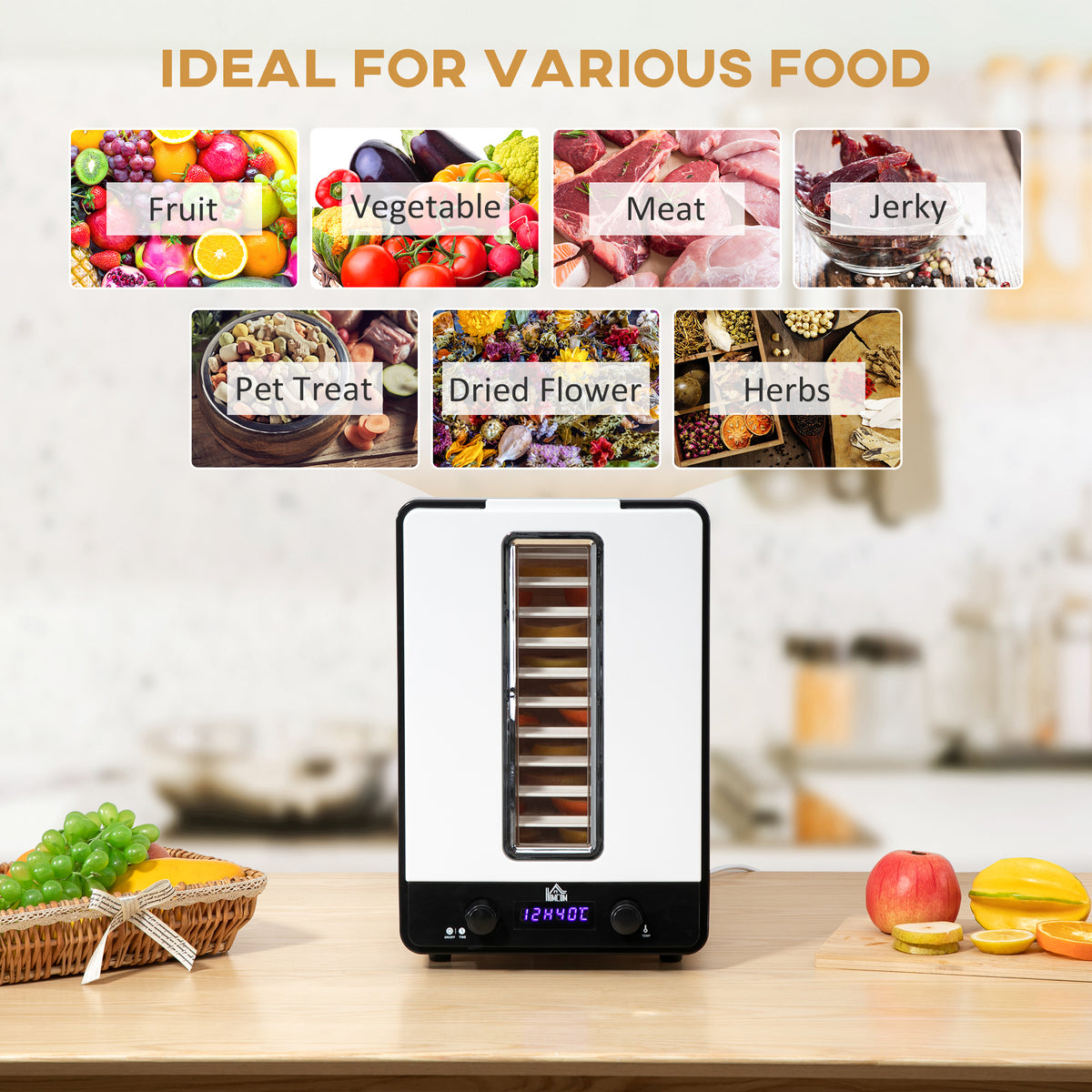 11-Tray Food Dehydrator, 40-70? Temperature and Timer