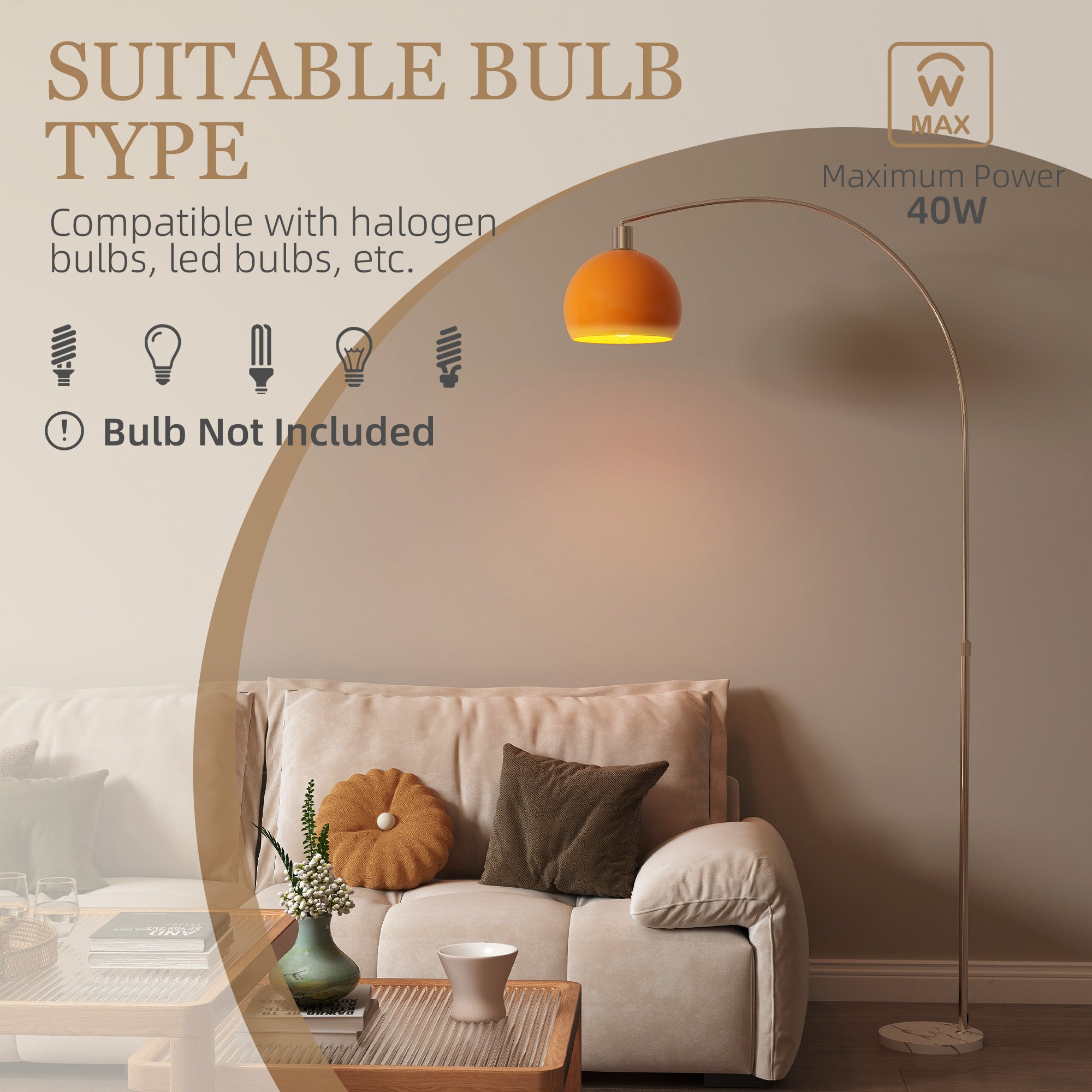 Floor Lamp for Living Room, Modern Standing Lamp with Shade & Foot Switch for Bedroom, Office, Orange
