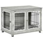 PawHut Dog Crate Furniture End Table, with Washable Cushion, Double Doors, for Medium/Large Dogs, Grey