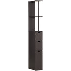 HOMCOM Tall Bathroom Cabinet, Freestanding Slim Bathroom Storage Cabinet with 2-Tier Open Shelf and 2 Drawers for Small Space, Narrow Cupboard Storage Unit, Brown