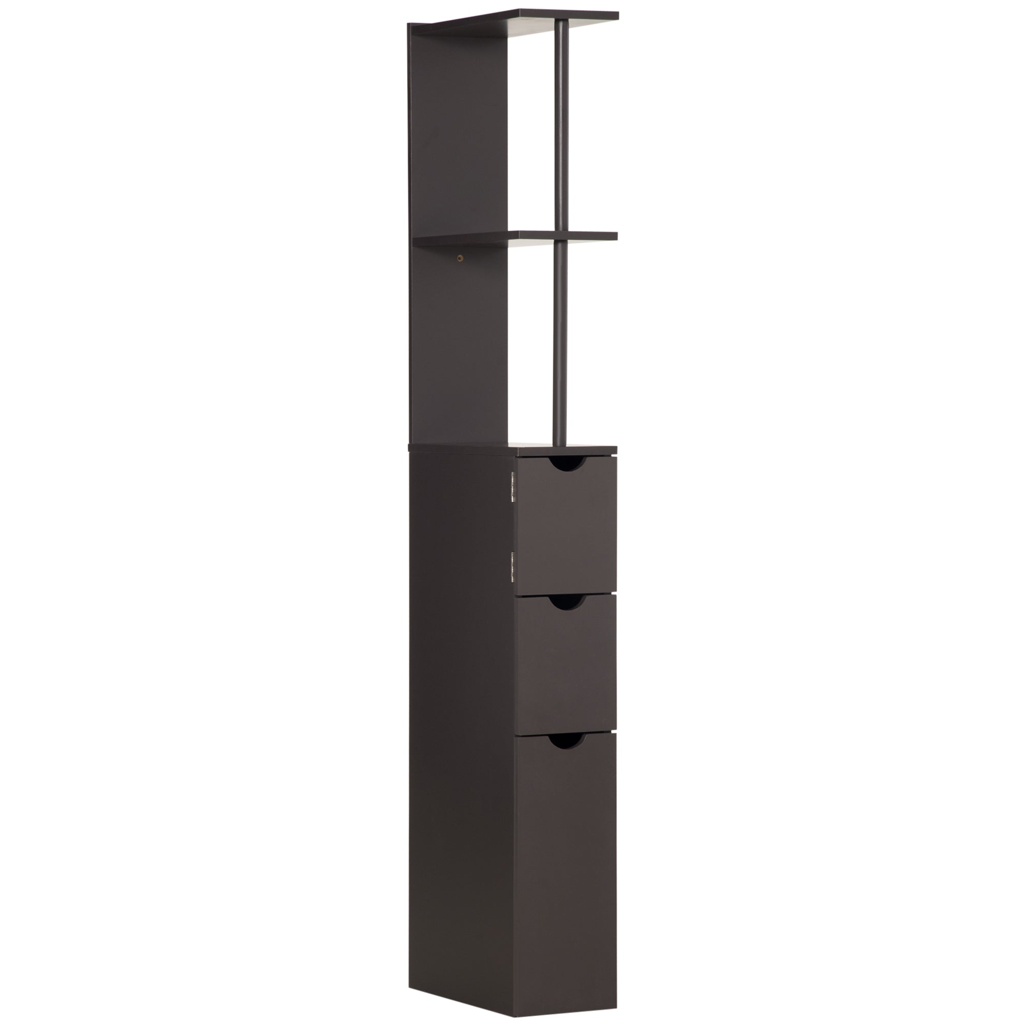 HOMCOM Tall Bathroom Cabinet, Freestanding Slim Bathroom Storage Cabinet with 2-Tier Open Shelf and 2 Drawers for Small Space, Narrow Cupboard Storage Unit, Brown