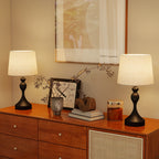 Set of Two Three-Colour Lamps, with USB Ports - Black/Beige