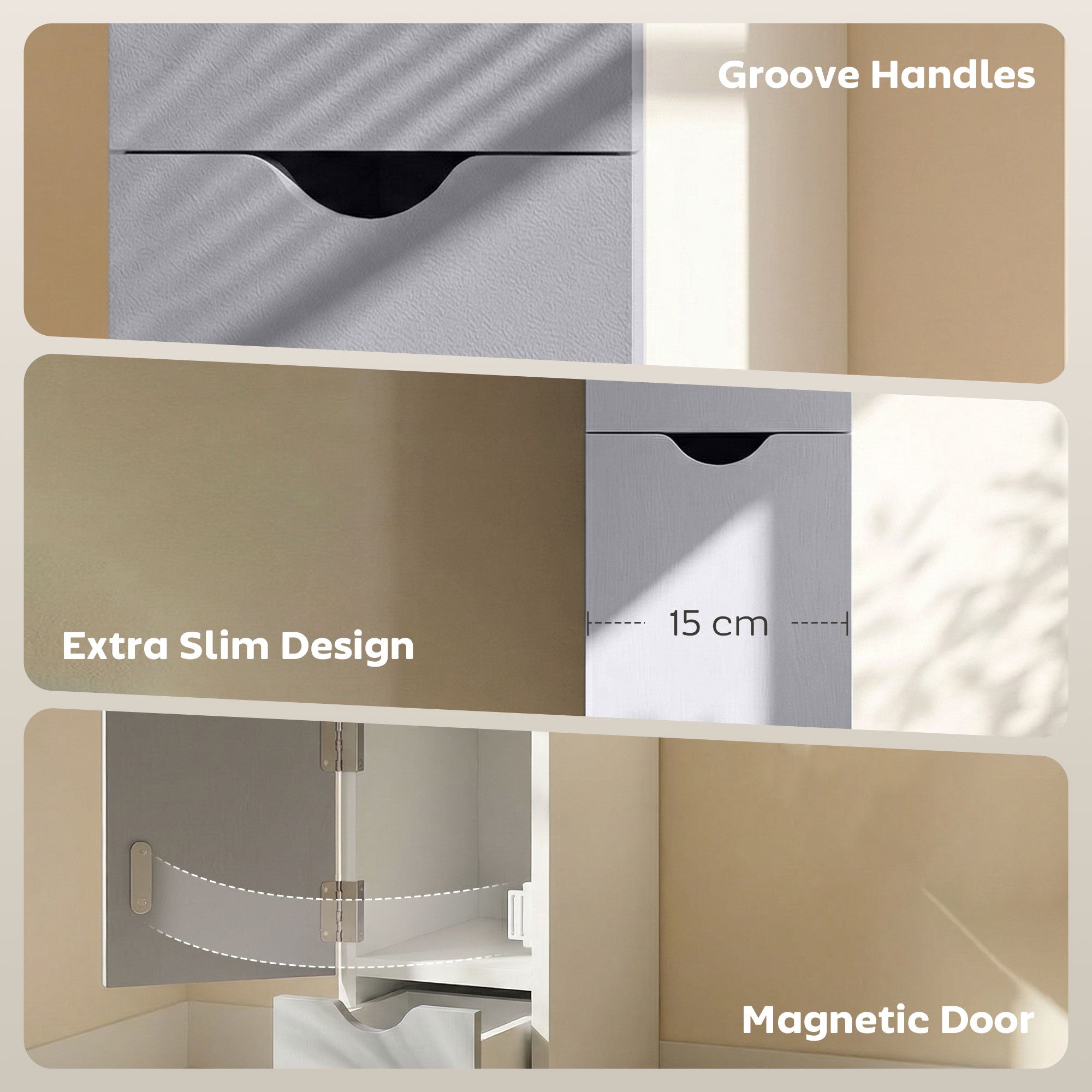 HOMCOM Tall Bathroom Cabinet, Freestanding Slim Bathroom Storage Cabinet with 2-Tier Open Shelf and 2 Drawers for Small Space, Narrow Cupboard Storage Unit, White and Grey