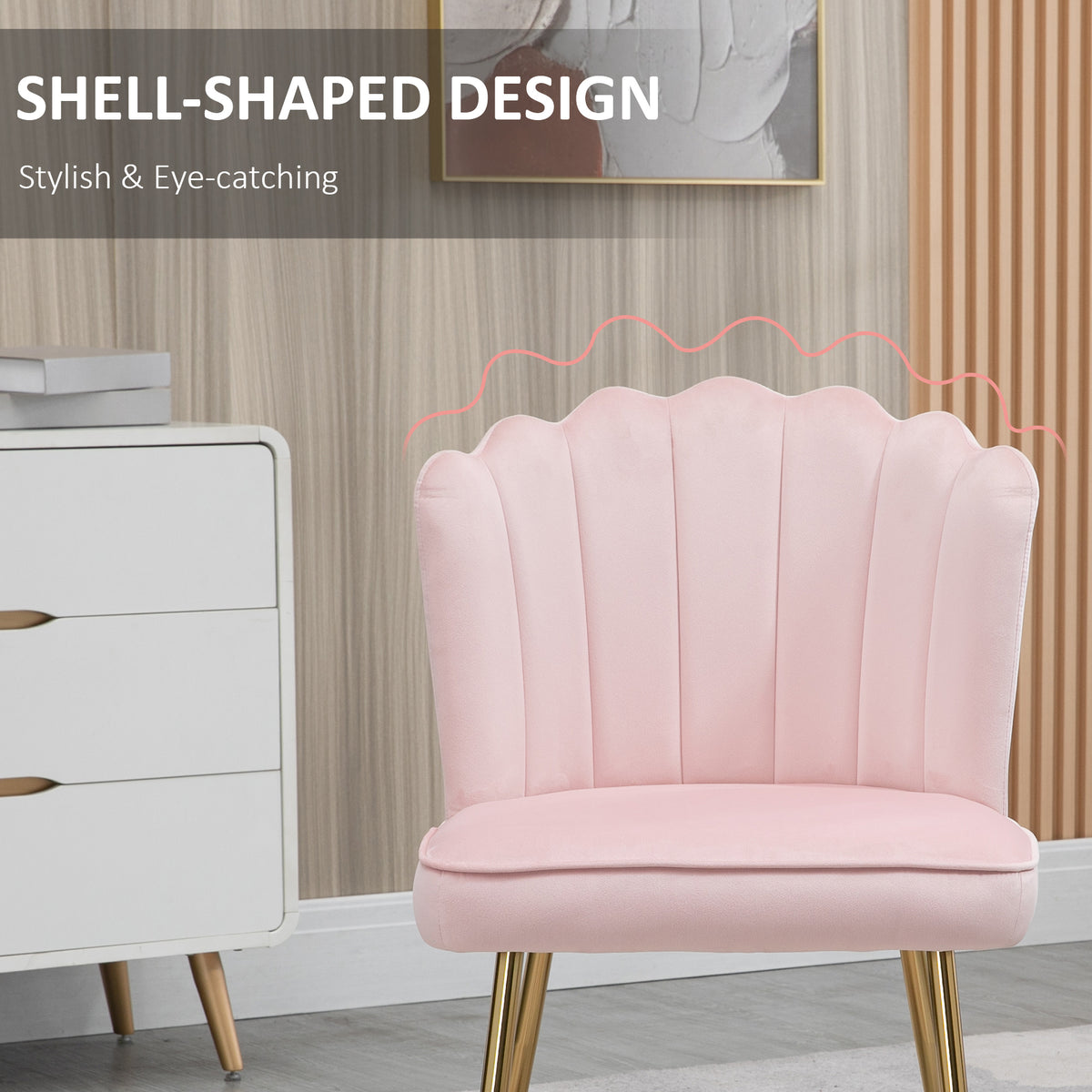 Velvet-Feel Shell Accent Chair with Metal Legs and Comfort Padding - Pink