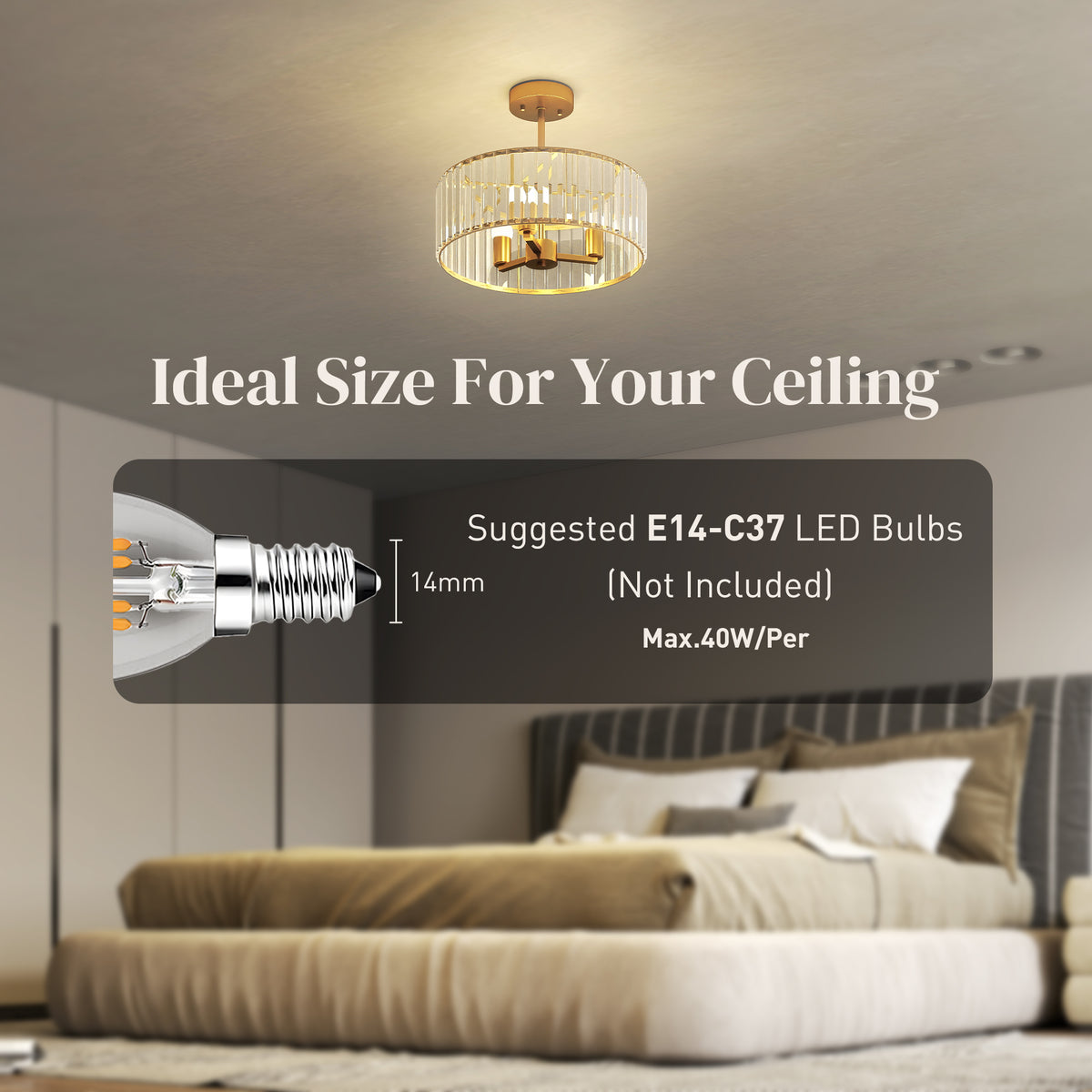 Crystal Ceiling Light Fixture, Semi Flush Mount Modern Crystal Chandelier Ceiling Light for Living Room, Bedroom, Hallway, Dining Room, E14 Base 3-Lights, Bulbs Not Included, Gold Tone