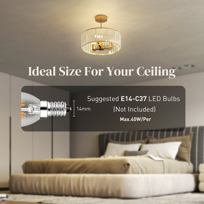 Crystal Ceiling Light Fixture, Semi Flush Mount Modern Crystal Chandelier Ceiling Light for Living Room, Bedroom, Hallway, Dining Room, E14 Base 3-Lights, Bulbs Not Included, Gold Tone