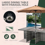 Outsunny 10 Seater Rattan Cube Garden Furniture Set with Parasol Hole, Rattan Dining Set with Cushions, Outdoor Dining Table and Chairs with Rectangular Glass Top Table for Patio, Mixed Grey