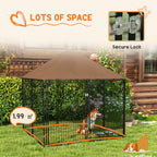 PawHut Outdoor Dog Kennel Puppy Play Pen with Canopy Garden Playpen Fence Crate Enclosure Cage Rotating Bowl 141 x 141 x 151 cm