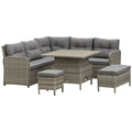 Outsunny 6 Pieces Outdoor PE Rattan Garden Furniture, Patio Wicker Sectional Conversation Corner Sofa with Soft Padded Cushion and Liftable Coffee Table, 123 x 55 x 84 cm, Grey