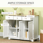 HOMCOM Sideboard with Rubber Wood Top, Modern Storage Cabinet with 3 Adjustable Shelves, White