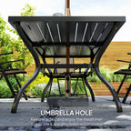 Outsunny Seven-Piece Steel Outdoor Dining Set, with Parasol Hole - Khaki