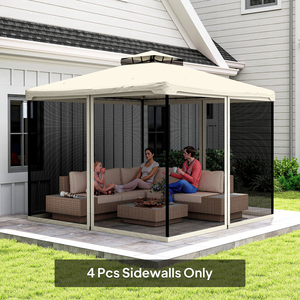 Outsunny 302 x 207cm Universal Replacement Mesh Sidewall Netting for Patio Gazebos and Canopy Tents, (Sidewall Only) Cream White