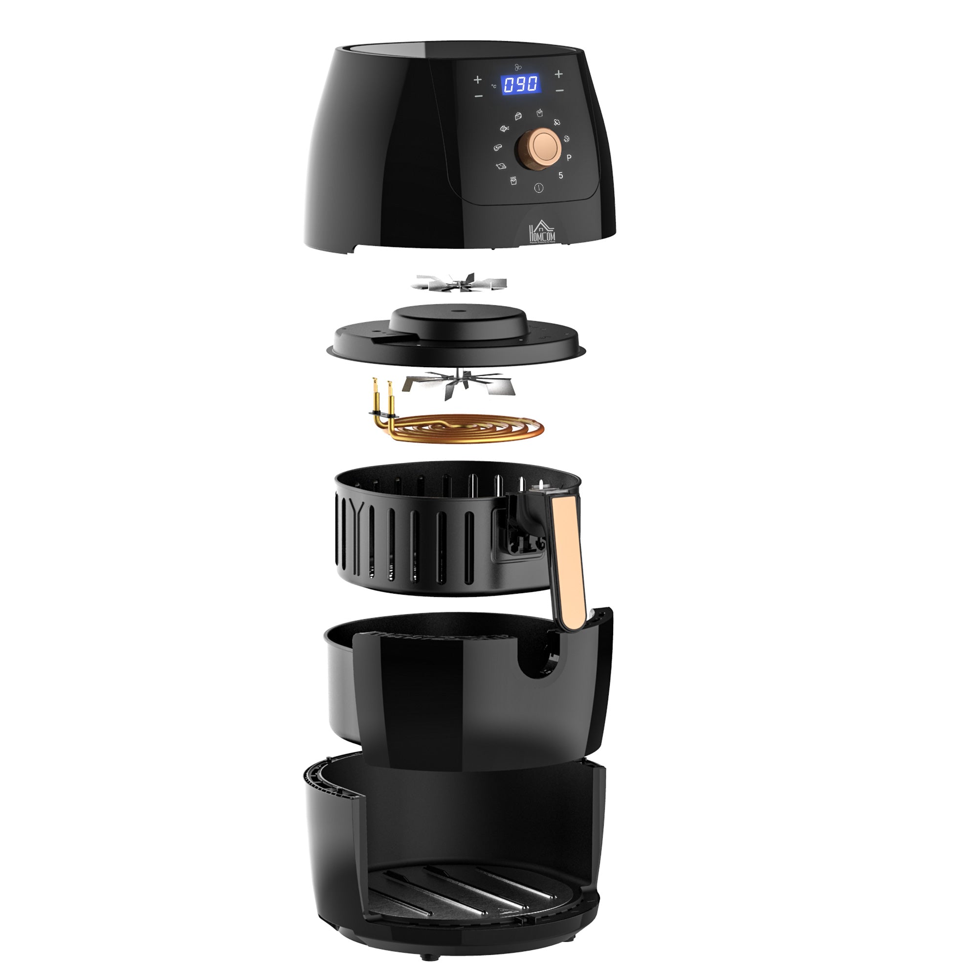 5.5L 1700W Air Fryer, with Digital Display, 80-200? Temperature