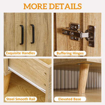 2 Door Wardrobe, Modern Wardrobe with 2 Drawer and Hanging Rail for Bedroom, Natural