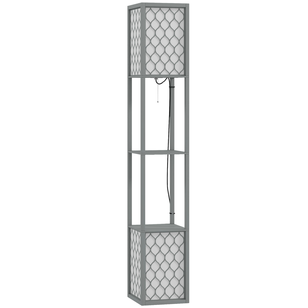 Floor Lamp with Shelves, Dual Light, Modern Tall Standing Lamps, with Pull Chain Switch (Bulb not Included), Light Grey