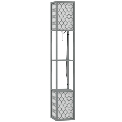 Floor Lamp with Shelves, Dual Light, Modern Tall Standing Lamps, with Pull Chain Switch (Bulb not Included), Light Grey