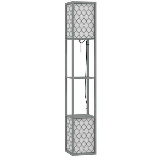Floor Lamp with Shelves, Dual Light, Modern Tall Standing Lamps, with Pull Chain Switch (Bulb not Included), Light Grey