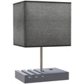 Bedside Lamp with USB A+C Charging Ports and 3 Phone Stands, Modern Table Lamp with Solid Wood Base and Fabric Shade for Bedroom Living Room Office, E27 Socket, Bulb Not Included, Grey
