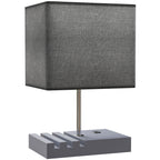 Bedside Lamp with USB A+C Charging Ports and 3 Phone Stands, Modern Table Lamp with Solid Wood Base and Fabric Shade for Bedroom Living Room Office, E27 Socket, Bulb Not Included, Grey