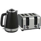 Stainless Steel Panel Kettle and Toaster Set - Black