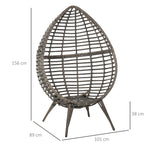 Outsunny Teardop PE Wicker Rattan Chair w/ Thick Cushions 4 Legs Outdoor Seat Egg Garden