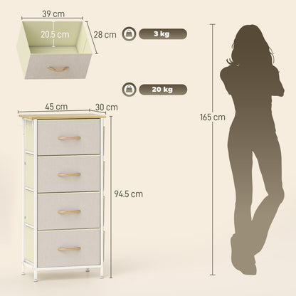 Chest of Four Fabric Drawers - Beige