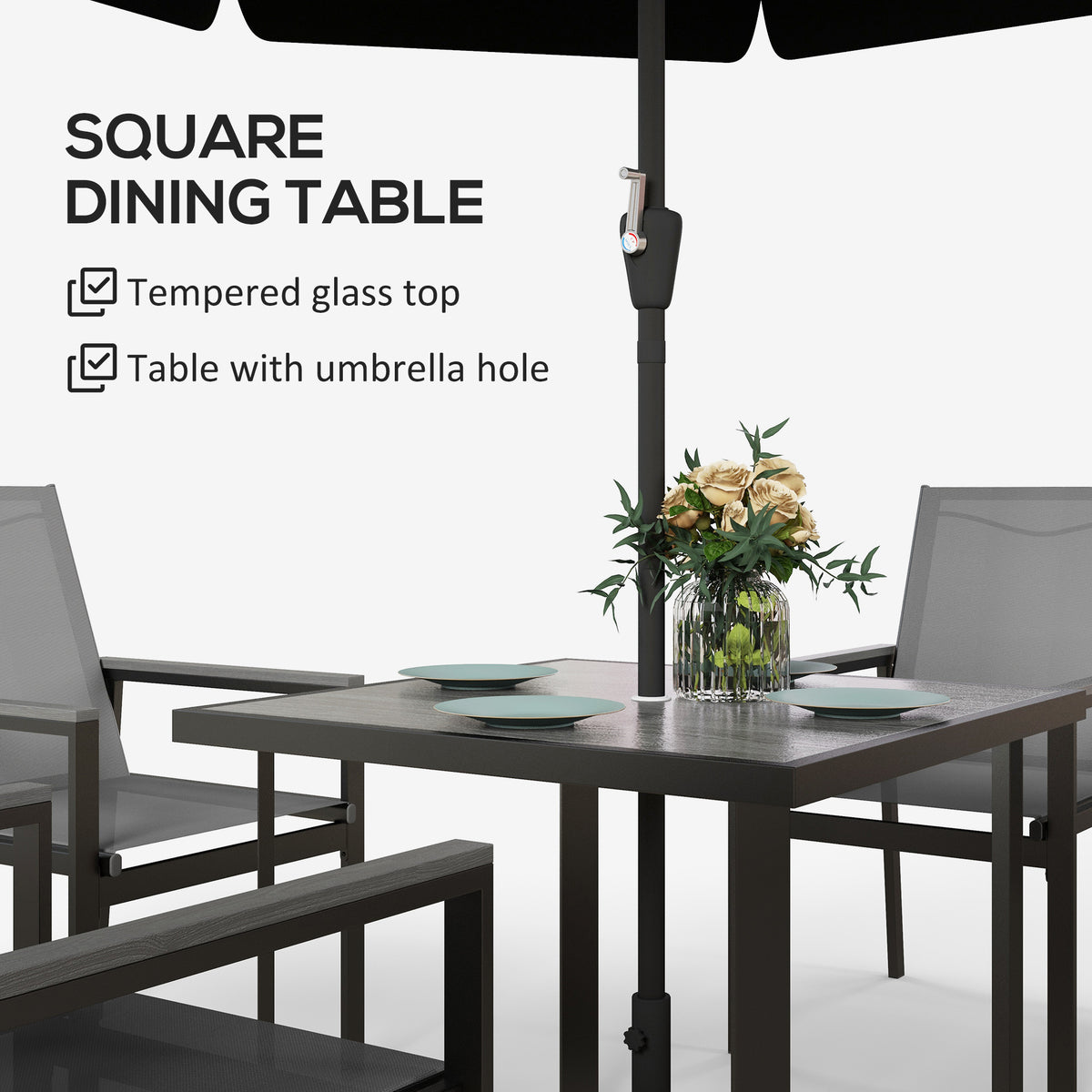 Outsunny Five-Piece Metal Dining Set, with Glass-Top Table - Grey