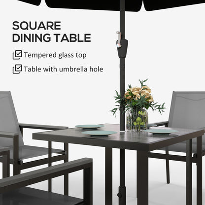 Outsunny Five-Piece Metal Dining Set, with Glass-Top Table - Grey