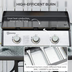 Outsunny Gas Plancha Barbecue Grill with 3 Stainless Steel Burner, 7.5kW, Portable Tabletop Gas BBQ with Non-Stick Griddle for Camping Picnic Garden Party Festival