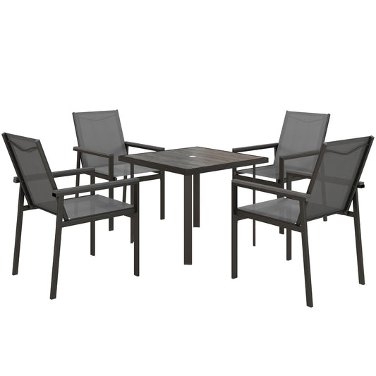 Outsunny Five-Piece Metal Dining Set, with Glass-Top Table - Grey