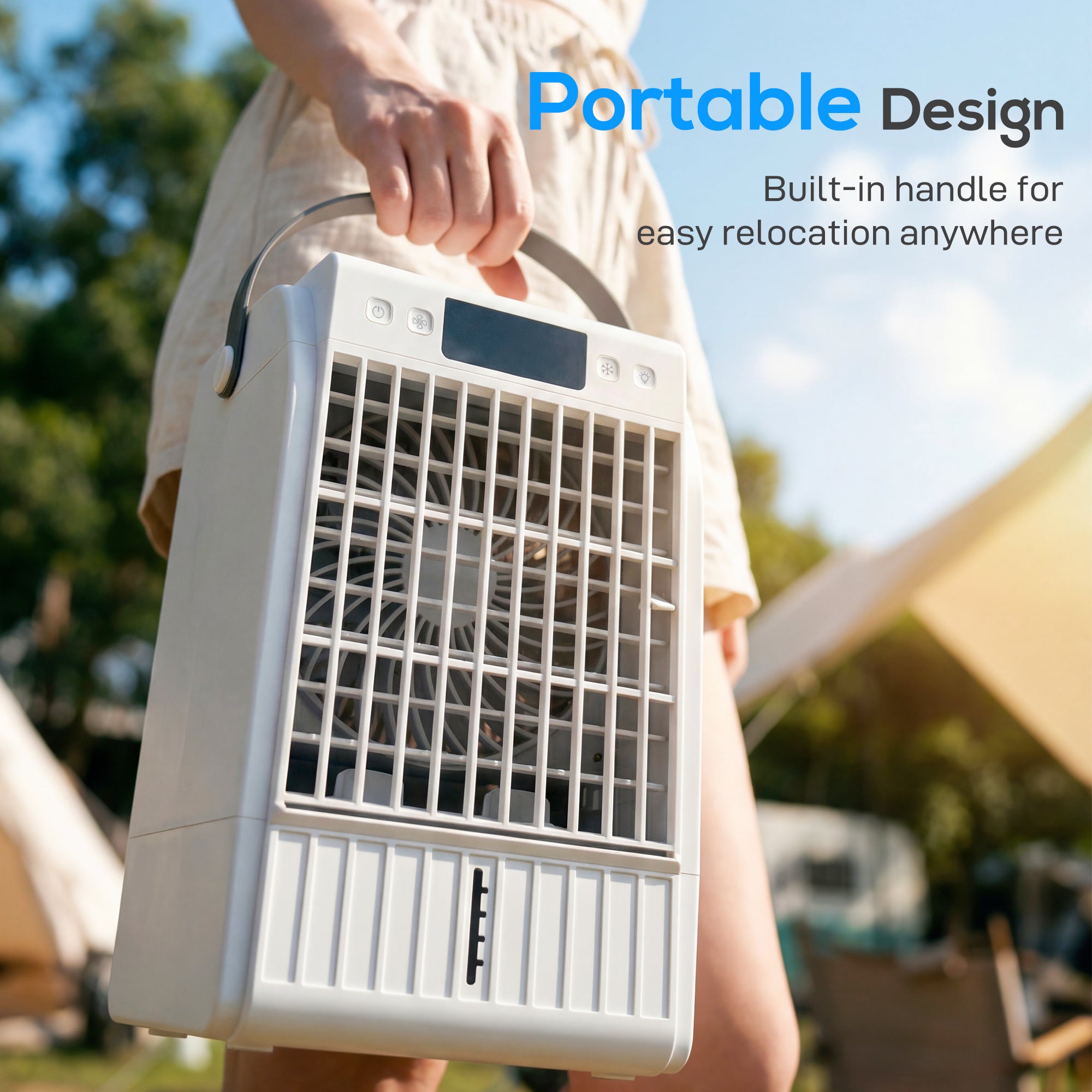 Portable Air Conditioner, 4-in-1 Mini Air Cooler with 4 Wind Speed, 2 Cool Mist, RGB 7 LED Light, White