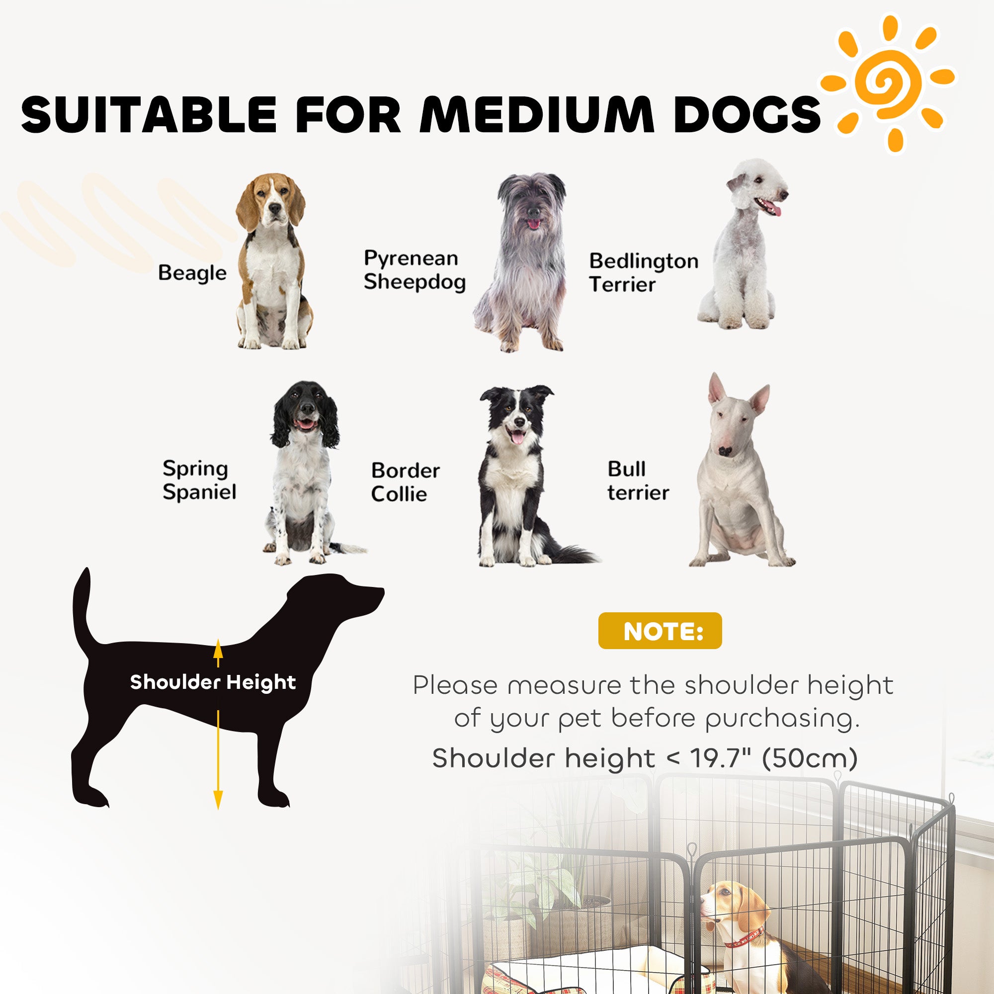 PawHut Eight-Panel Dog Playpen with Door, for Large Dogs, Indoors, Outdoors, 80cm Tall, Black