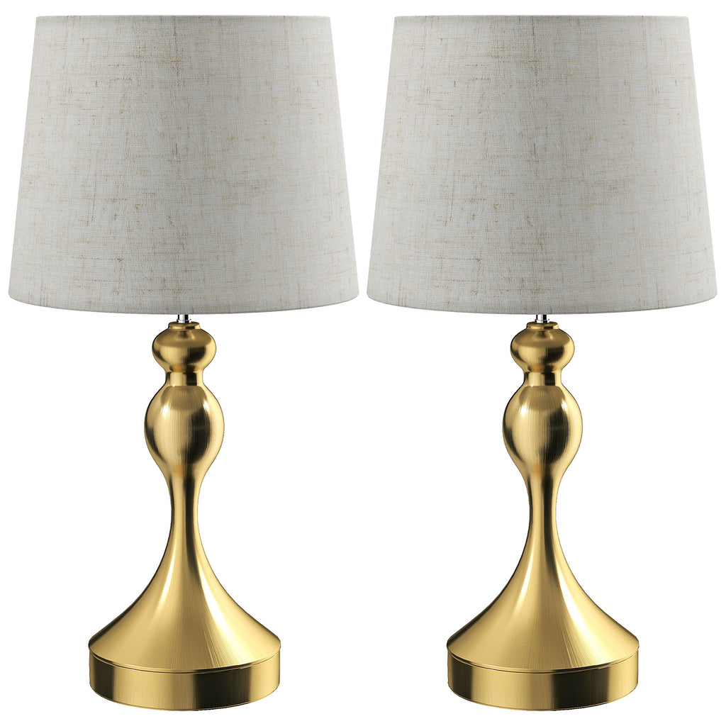 Set of Two Three-Colour Lamps, with USB Ports - Gold Tone