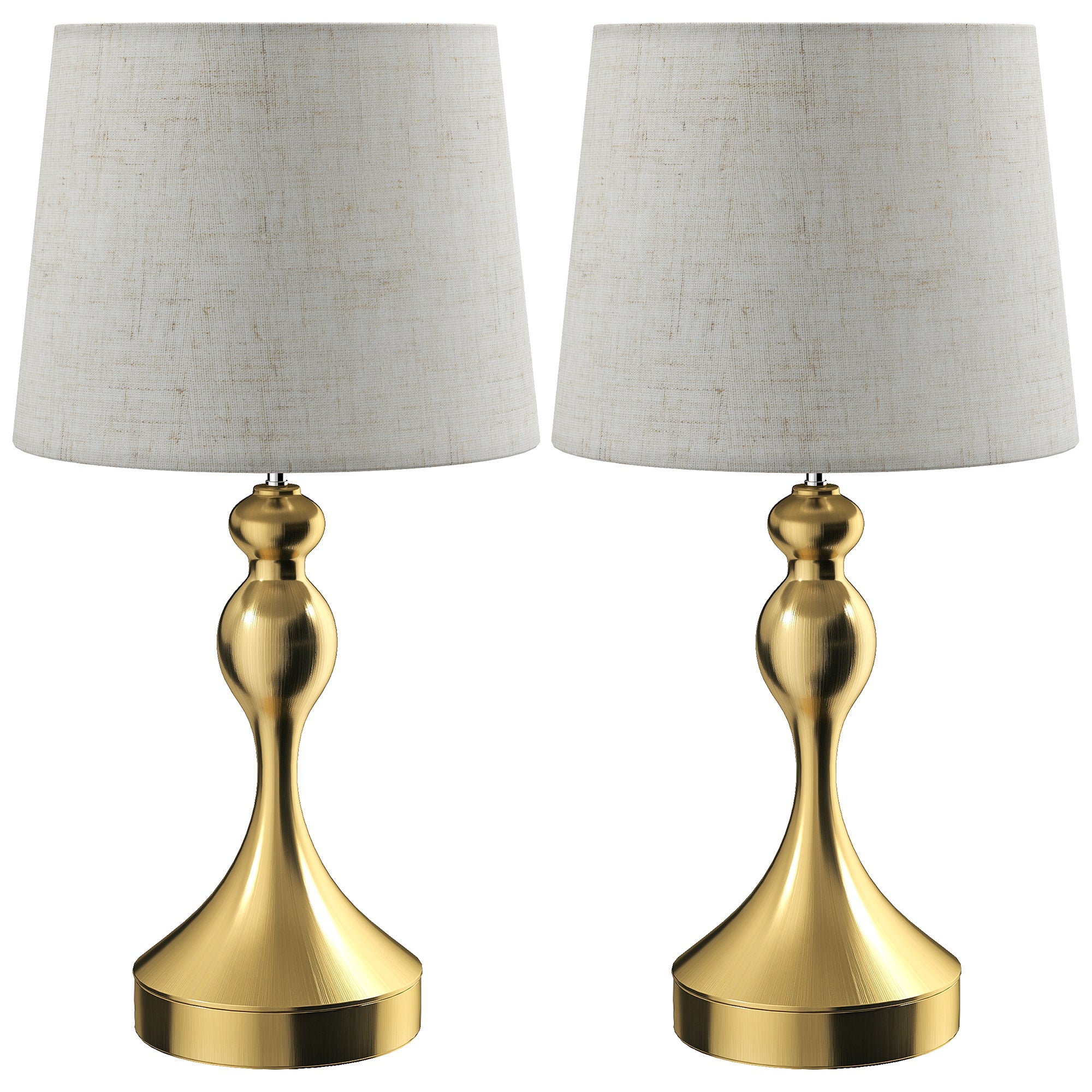 Set of Two Three-Colour Lamps, with USB Ports - Gold Tone