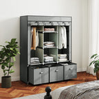 Foldable Fabric Wardrobe for Bedroom, Portable Wardrobe with 5 Shelves, 2 Hanging Rails and 3 Fabric Drawers, Light Grey