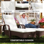 Outsunny Rattan Sun Loungers for Garden Set of 2 with Side Table, Garden Recliner Sunbeds with Adjustable Back, Wheels, Cushions and Headrest, 3 Pieces Garden Furniture Set for Outdoor, Patio, Brown