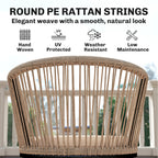 Outsunny Garden Chairs Set of 2, Rattan Garden Dining Chairs with String Back Armrests, Cushions, Natural Wood Finish