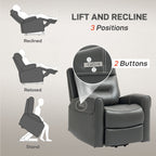 HOMCOM Power Lift Recliner Chair for Elderly, Overstuffed Faux Leather Riser and Reclining Chair with USB A+C Ports, Recliner Armchair for Living Room, Charcoal Grey