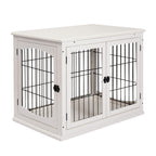 PawHut Dog Crate Furniture, Puppy Crate End Table, Pet Kennel House with 2 Doors for Medium and Small Dogs, 81 x 58.5 x 66 cm, White