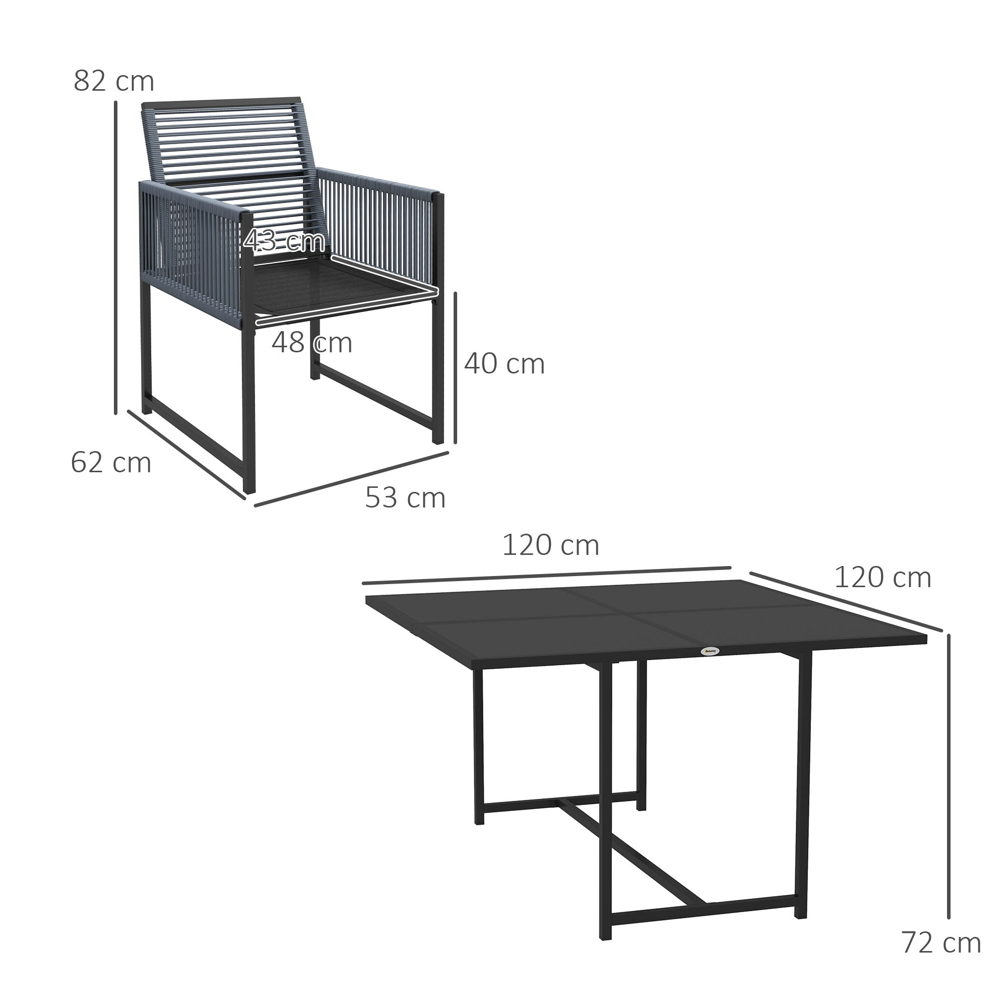 Outsunny Five-Piece Metal Dining Set, with Folding Back Chairs, Dark Grey