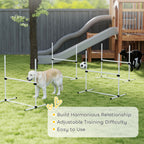 PawHut 4 Pieces Dog Agility Training Equipment, Adjustable Height Jumps Hurdle with Carrying Bag for Outdoor, White