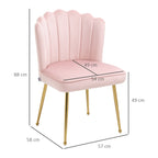HOMCOM Shell Dining Chairs Set of 2, Upholstered Kitchen Chairs with Gold Metal Legs and Backrest, Velvet Fabric Lounge Leisure Chairs for Living Room, Reception Room, Pink
