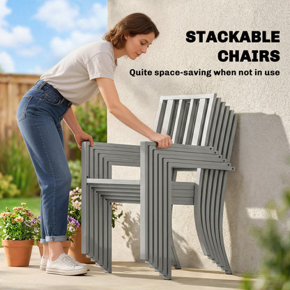 Outsunny 7 Pieces Garden Table and Chairs, 6 Seater Outdoor Table and Chairs with Umbrella Hole, for Garden, Light Grey