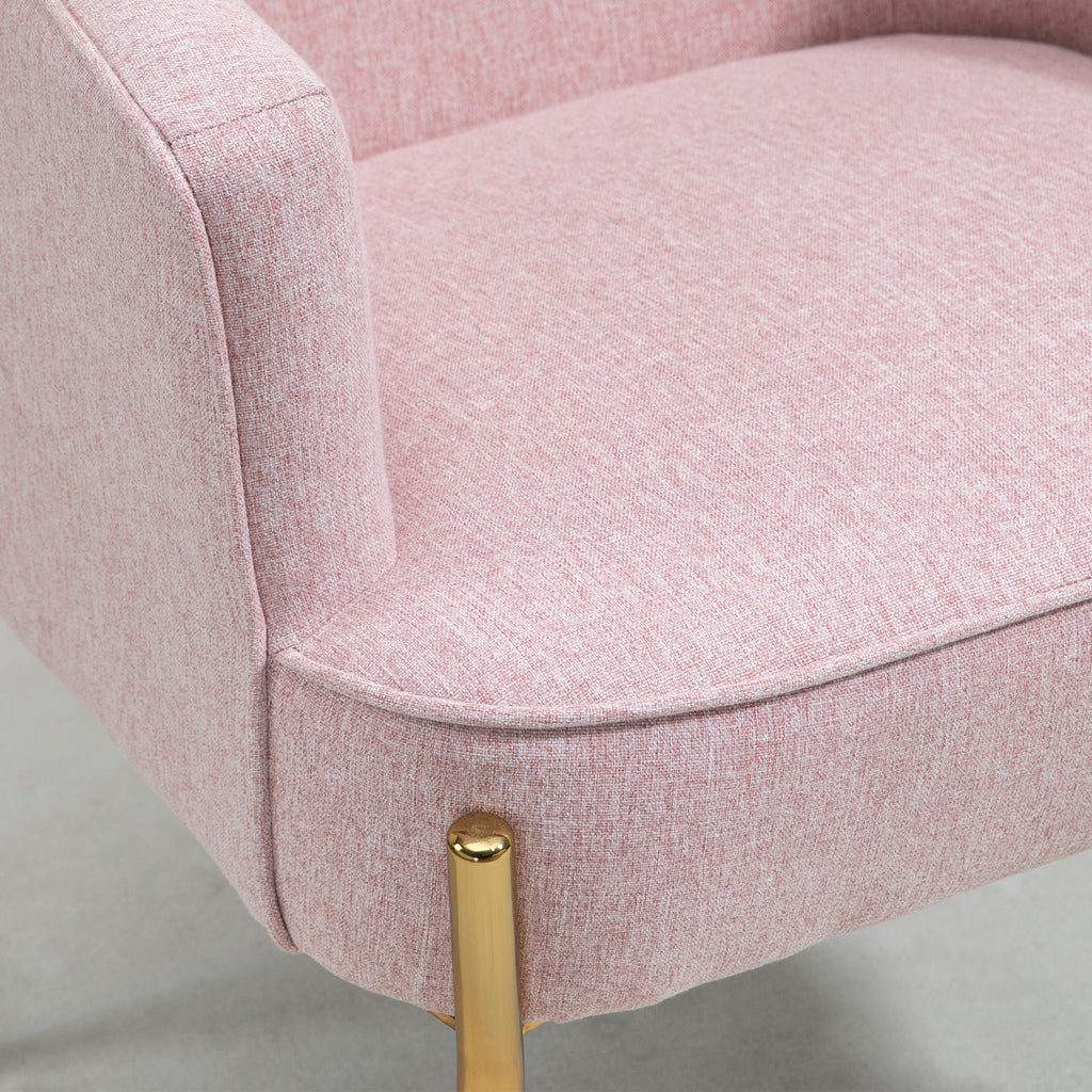 HOMCOM Accent Chair, Living Room Armchair, Vanity Chair with Gold Plating Metal Legs and Soft Padded Seat for Bedroom and Café, Set of 2, Pink