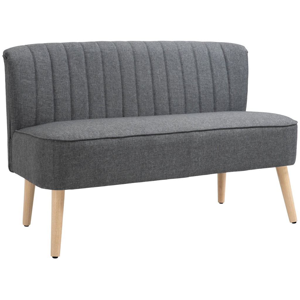 HOMCOM Modern Double Seat Sofa Loveseat Couch 2 Seater Compact Sofa Padded Linen Wood Leg Grey