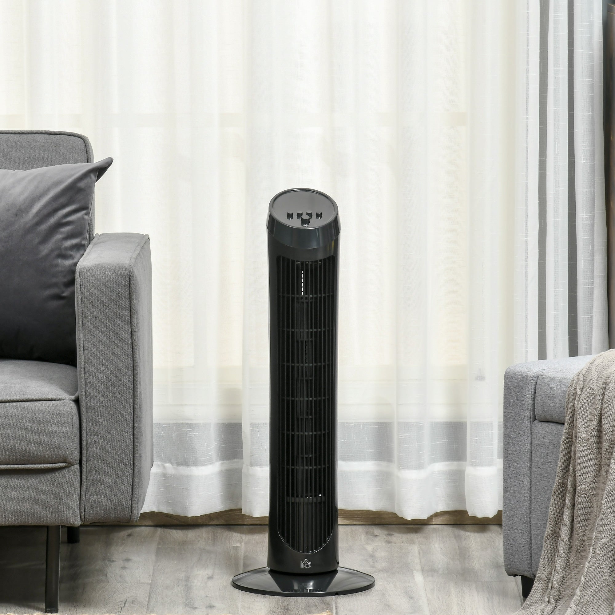 Tower Fan for Bedroom, 30 inch, 6 m/s Powerful Velocity, Standing Floor Fan with 70° Oscillating and 3 Speeds for Home Office Indoor, Black