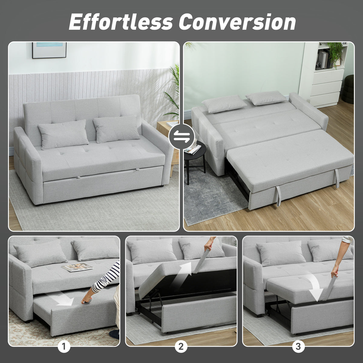 Three-Way Two-Seater Sofa Bed - Light Grey
